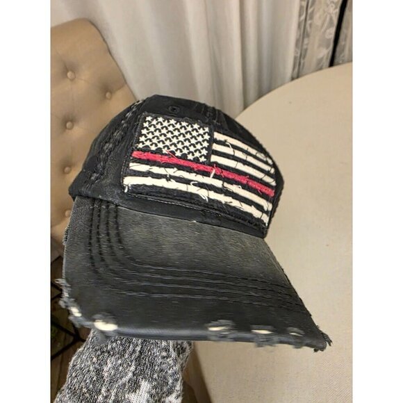 Distressed American Flag Black Hat With Thin Red Line - KBETHOS One Size 100% Co - Picture 5 of 11